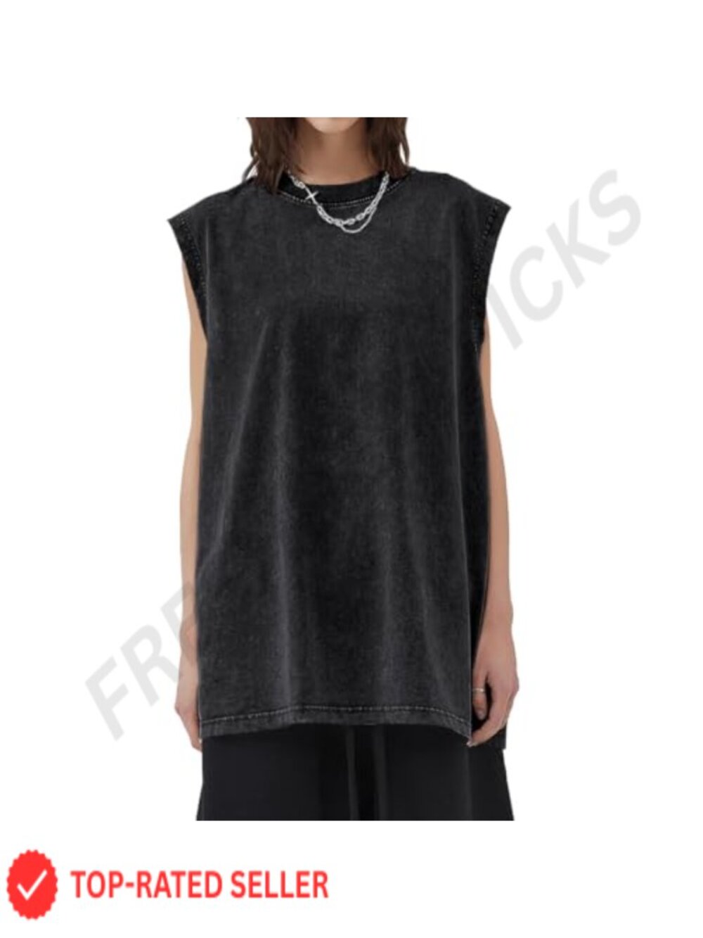 Women Oversized Acid Wash Tank Top Sleeveless Crew Neck Casual Summer Tee